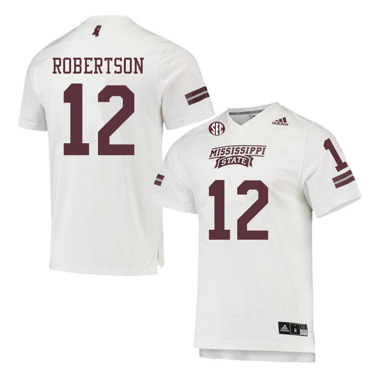 Men #12 Sawyer Robertson Mississippi State Bulldogs College Football Jerseys Sale-White - Click Image to Close